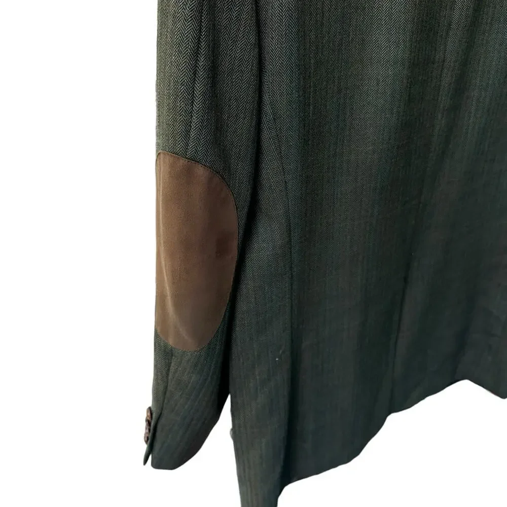 Ralph Lauren 100% Wool Sports Coat Elbow Patches‎ Brown Black Herringbone 42L
